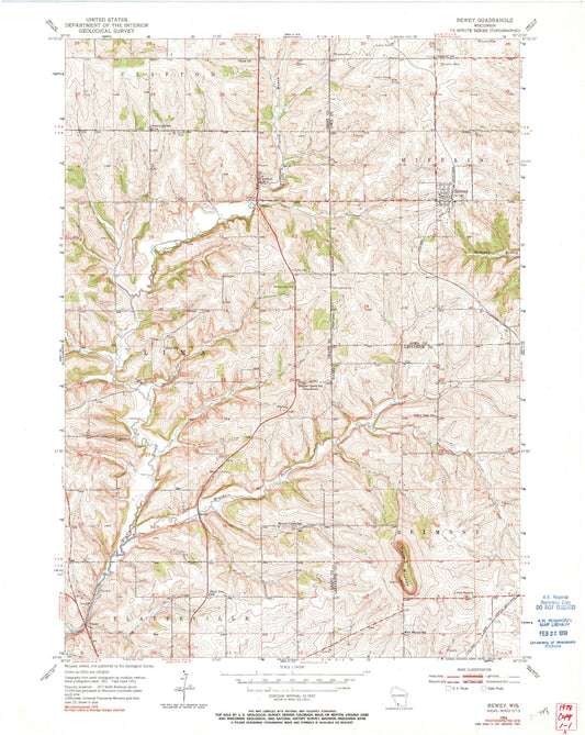 Classic USGS Rewey Wisconsin 7.5'x7.5' Topo Map Image