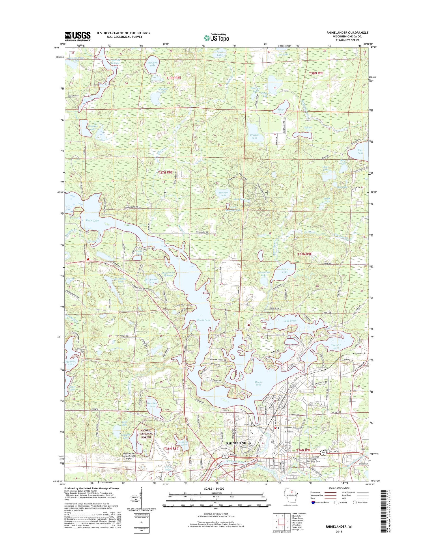 Rhinelander Wisconsin US Topo Map Image