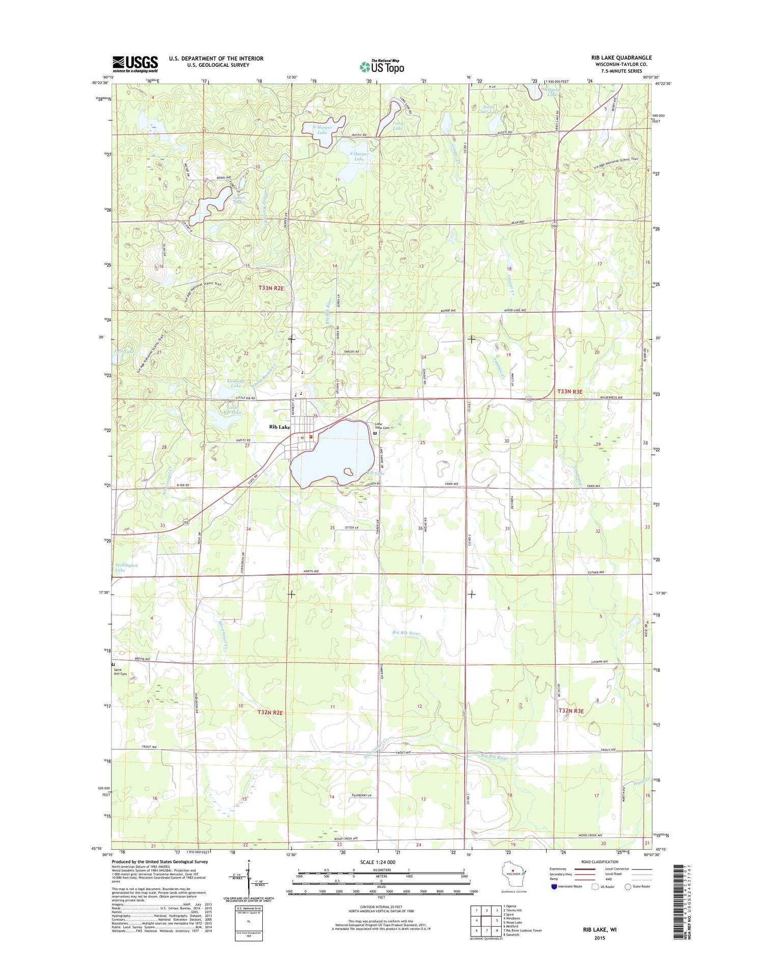Rib Lake Wisconsin US Topo Map Image