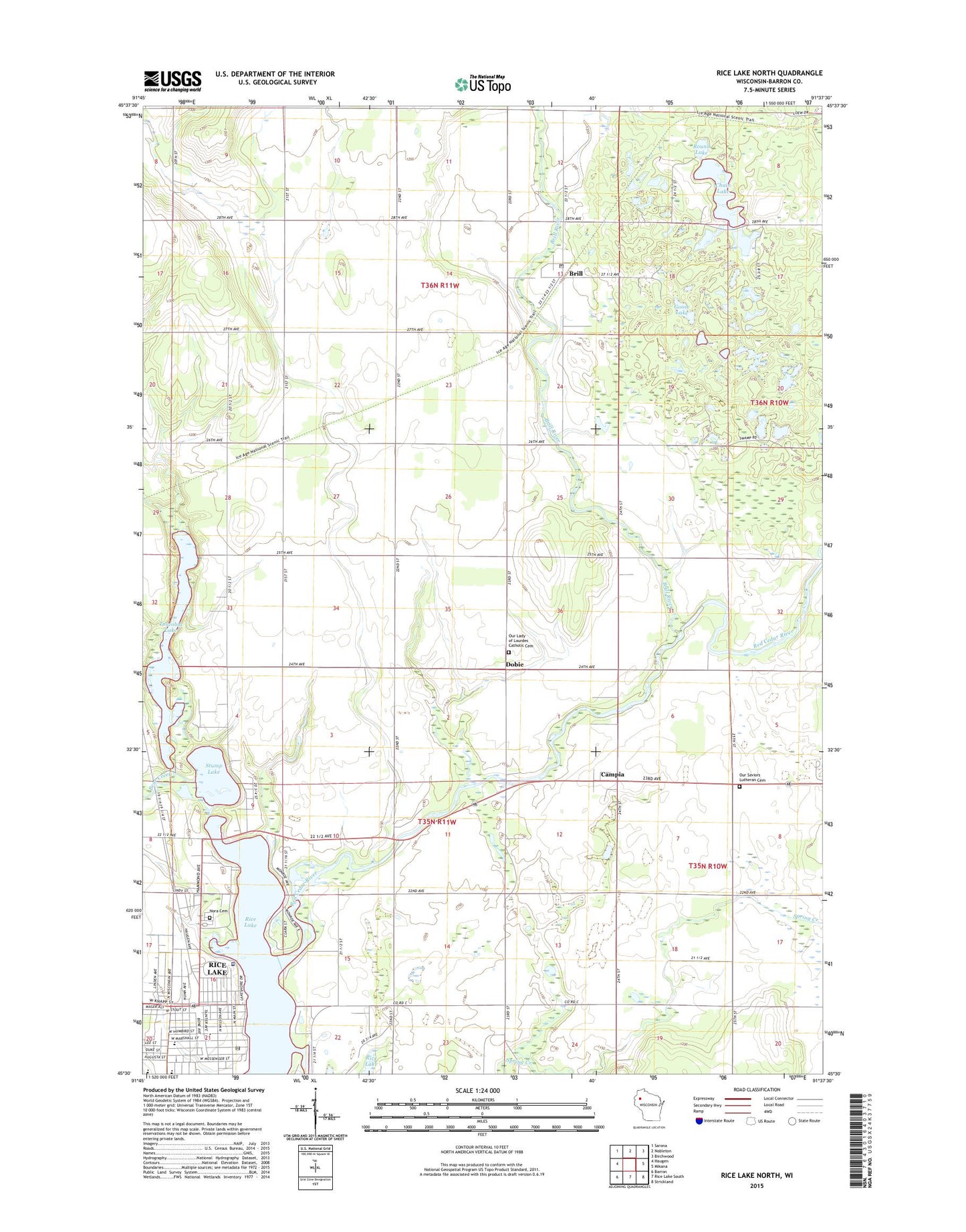 Rice Lake North Wisconsin US Topo Map Image