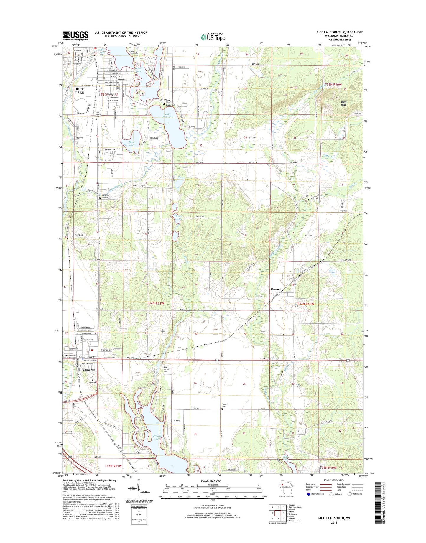 Rice Lake South Wisconsin US Topo Map Image