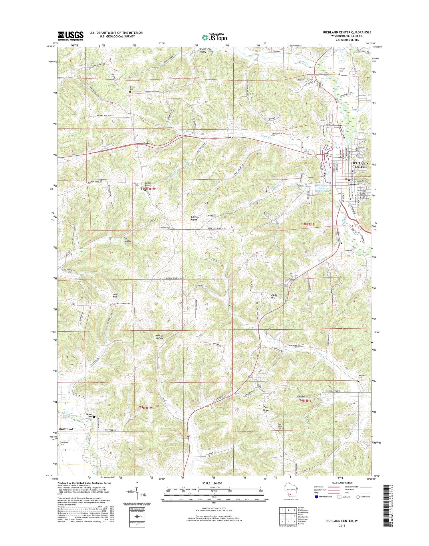 Richland Center Wisconsin US Topo Map Image