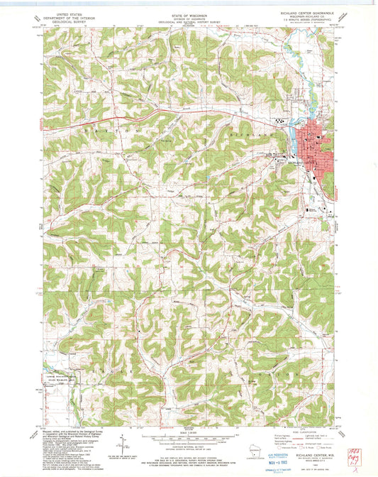 Classic USGS Richland Center Wisconsin 7.5'x7.5' Topo Map Image