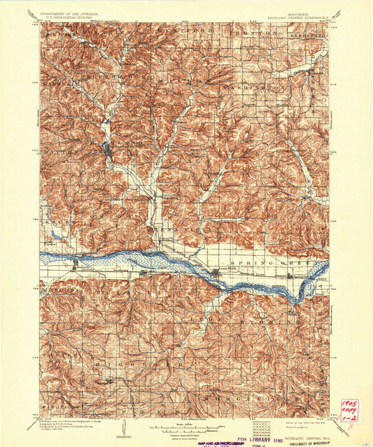 Historic 1905 Richland Wisconsin 30'x30' Topo Map Image