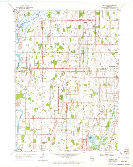 Classic USGS Richwood Wisconsin 7.5'x7.5' Topo Map Image