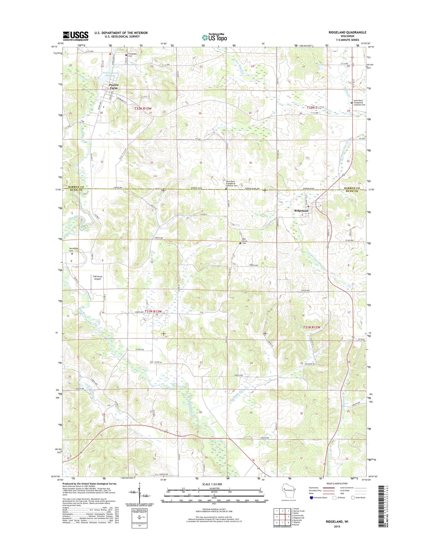 Ridgeland Wisconsin US Topo Map Image