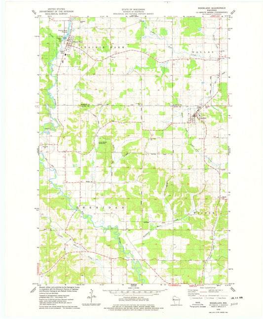 Classic USGS Ridgeland Wisconsin 7.5'x7.5' Topo Map Image