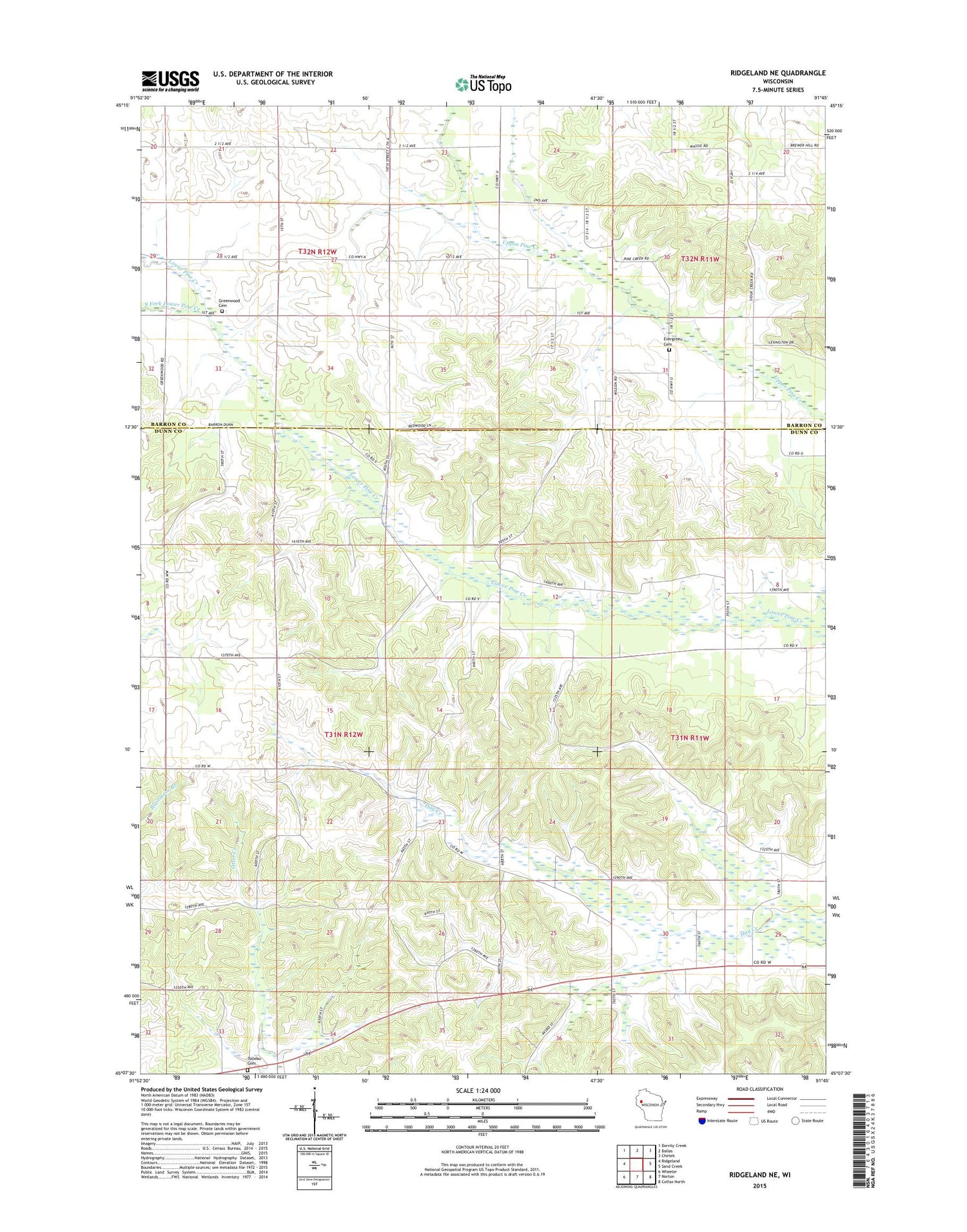 Ridgeland NE Wisconsin US Topo Map Image