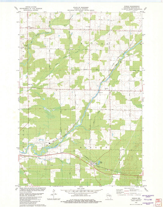 Classic USGS Ringle Wisconsin 7.5'x7.5' Topo Map Image