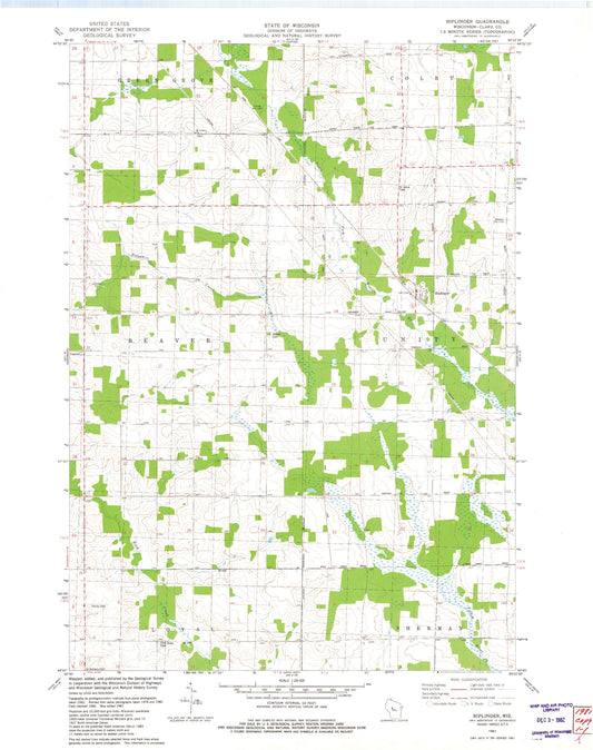 Classic USGS Riplinger Wisconsin 7.5'x7.5' Topo Map Image