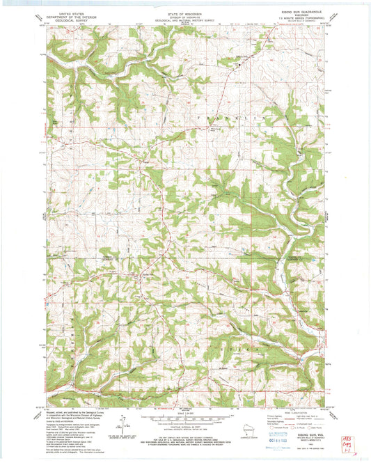 Classic USGS Rising Sun Wisconsin 7.5'x7.5' Topo Map Image