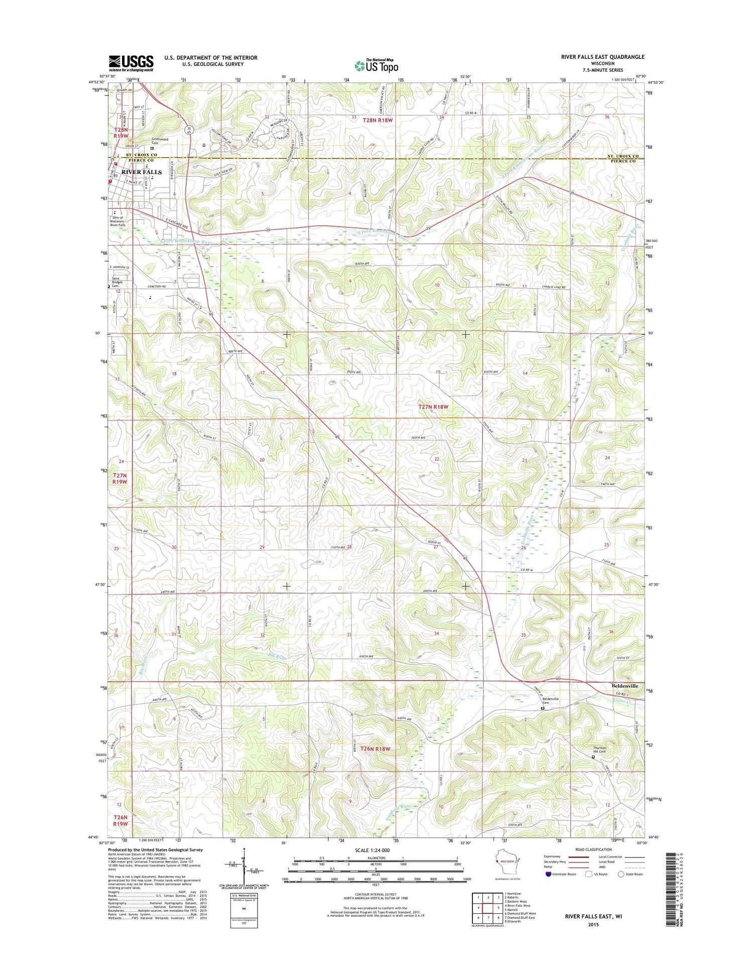 River Falls East Wisconsin US Topo Map Image