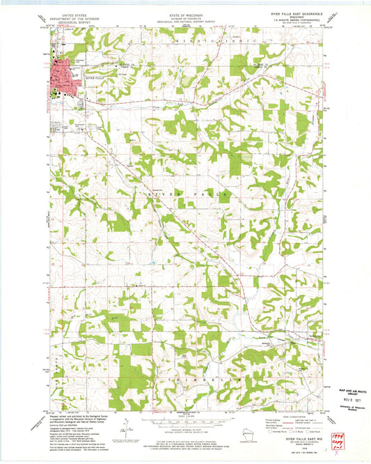 Classic USGS River Falls East Wisconsin 7.5'x7.5' Topo Map Image