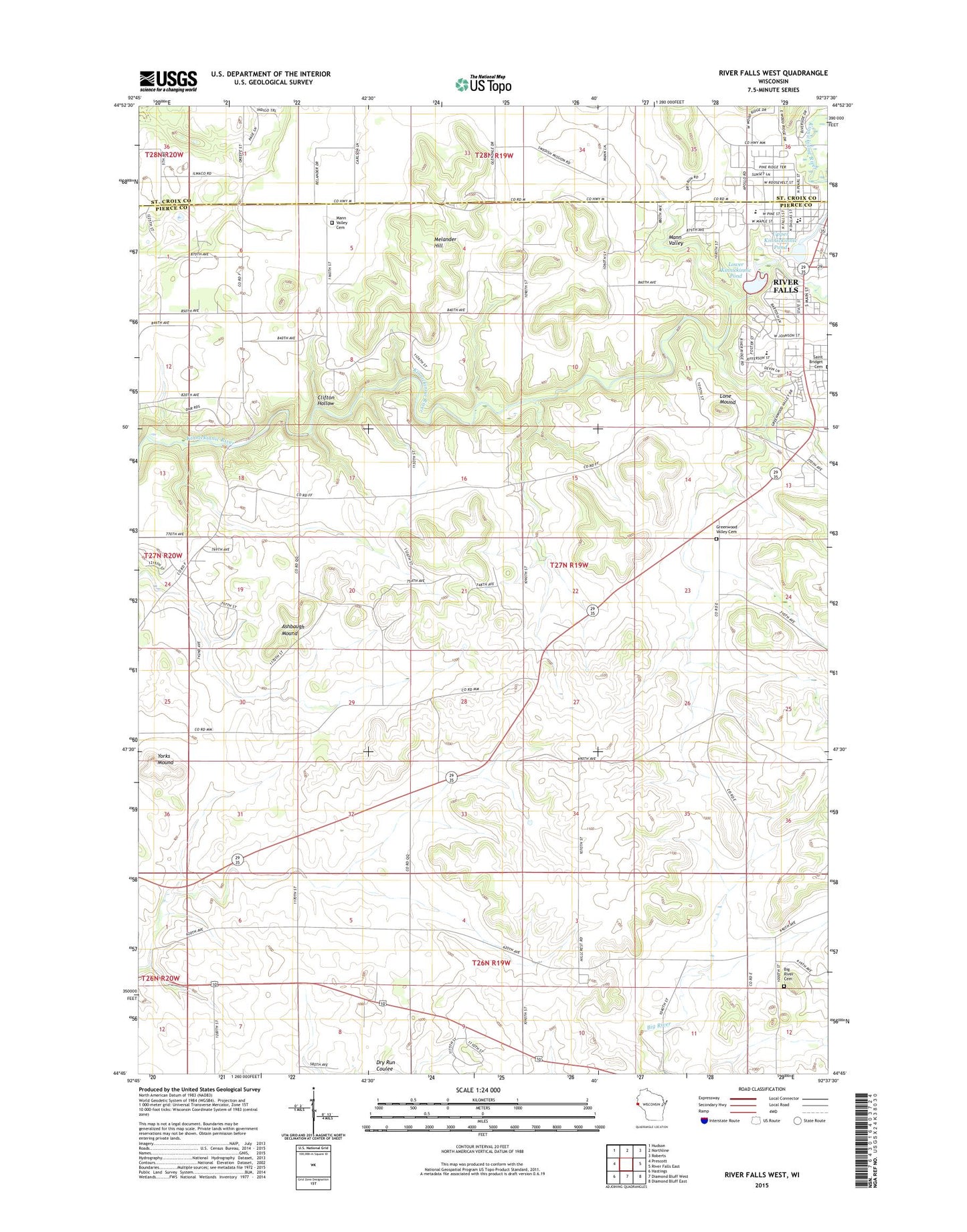 River Falls West Wisconsin US Topo Map Image