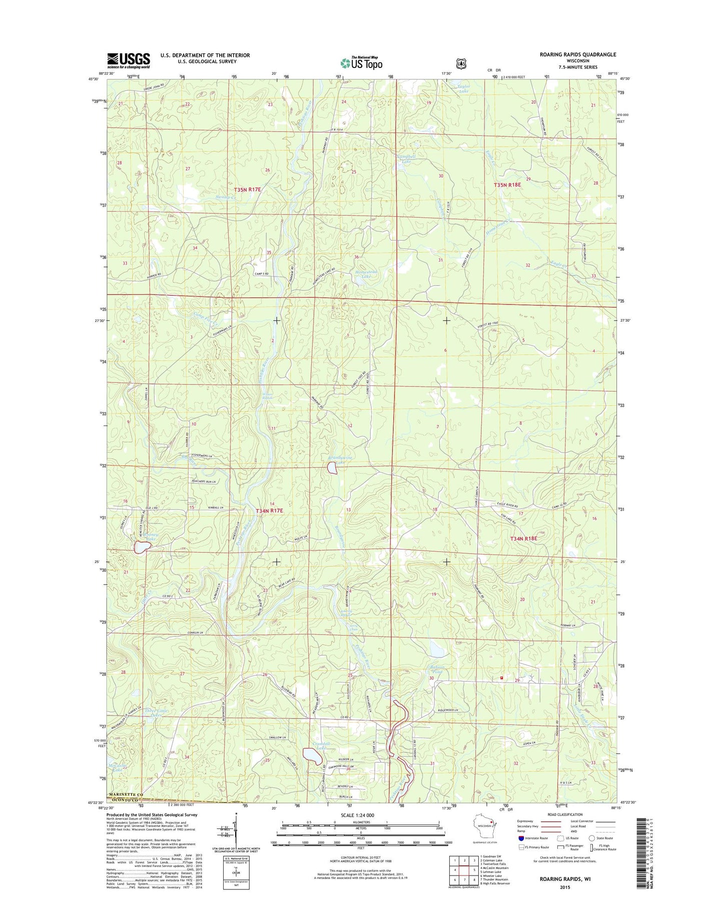 Roaring Rapids Wisconsin US Topo Map Image