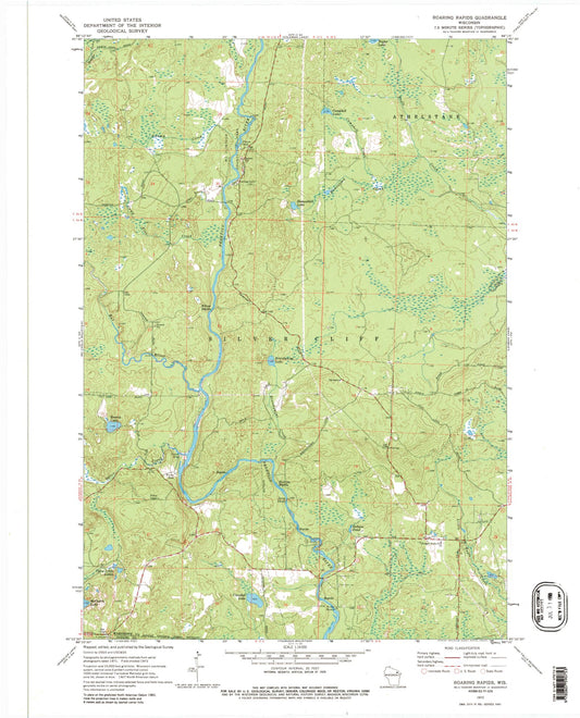 Classic USGS Roaring Rapids Wisconsin 7.5'x7.5' Topo Map Image