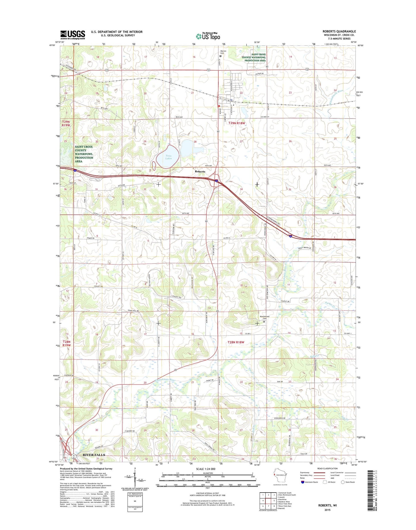 Roberts Wisconsin US Topo Map Image