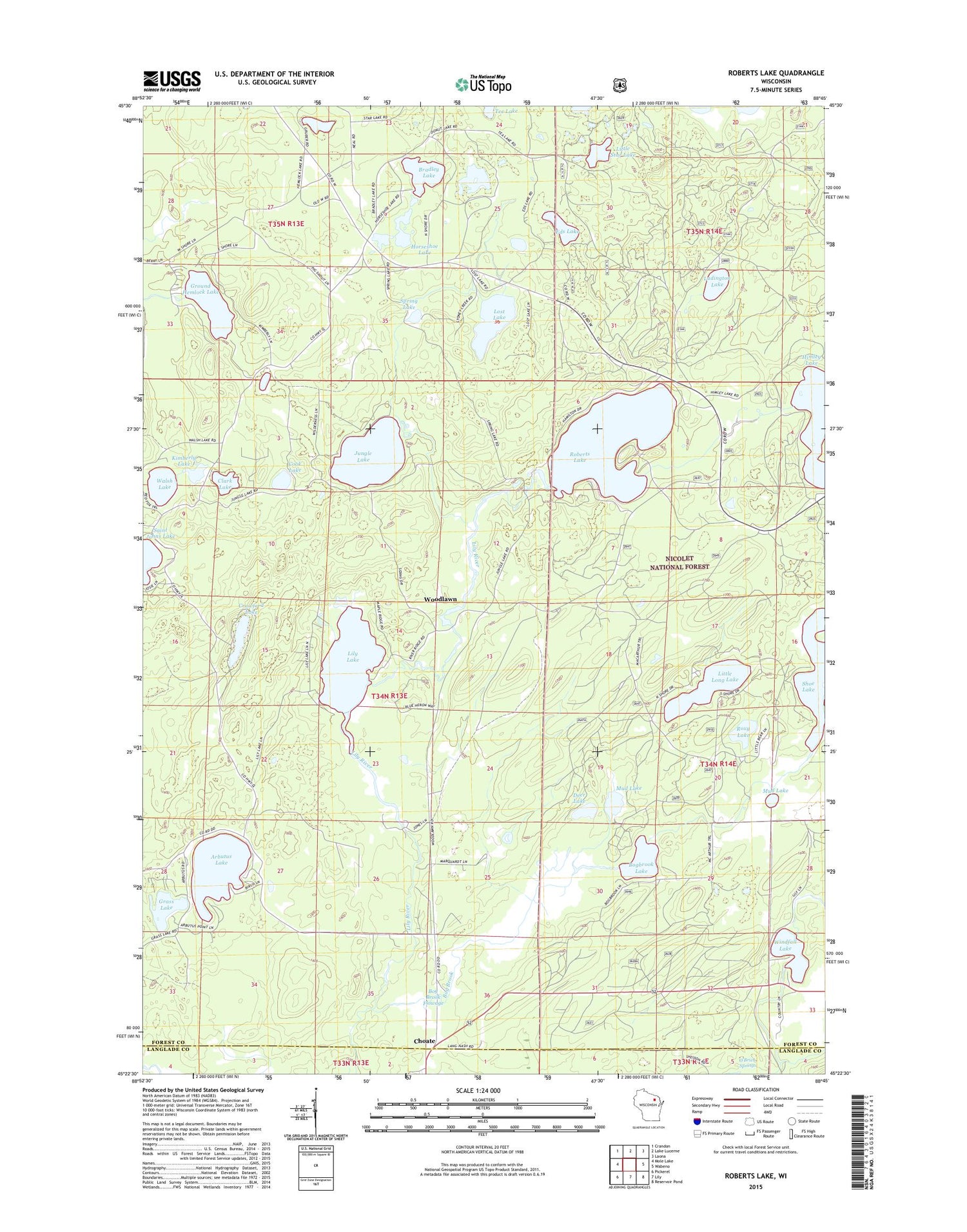Roberts Lake Wisconsin US Topo Map Image
