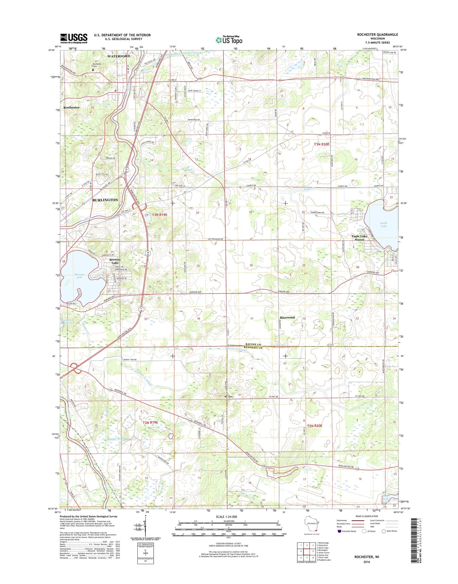 Rochester Wisconsin US Topo Map Image