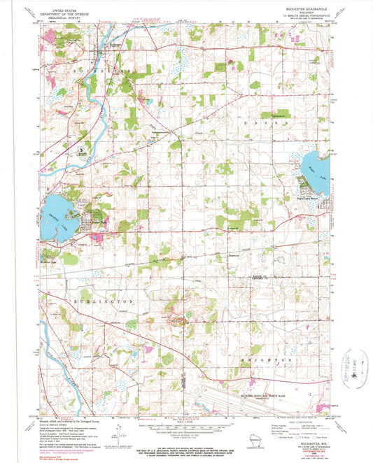 Classic USGS Rochester Wisconsin 7.5'x7.5' Topo Map Image