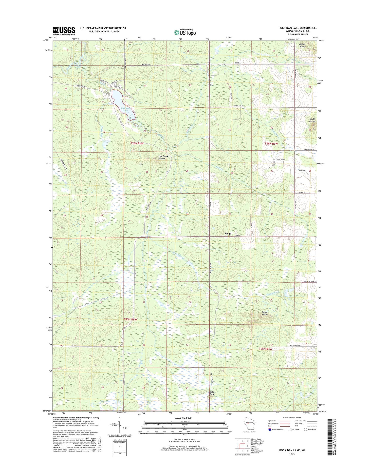 Rock Dam Lake Wisconsin US Topo Map Image
