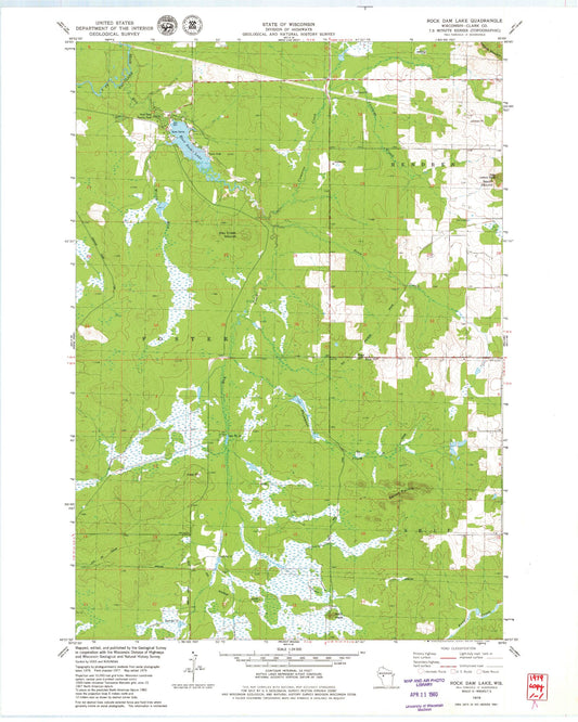 Classic USGS Rock Dam Lake Wisconsin 7.5'x7.5' Topo Map Image