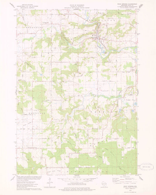 Classic USGS Rock Springs Wisconsin 7.5'x7.5' Topo Map Image