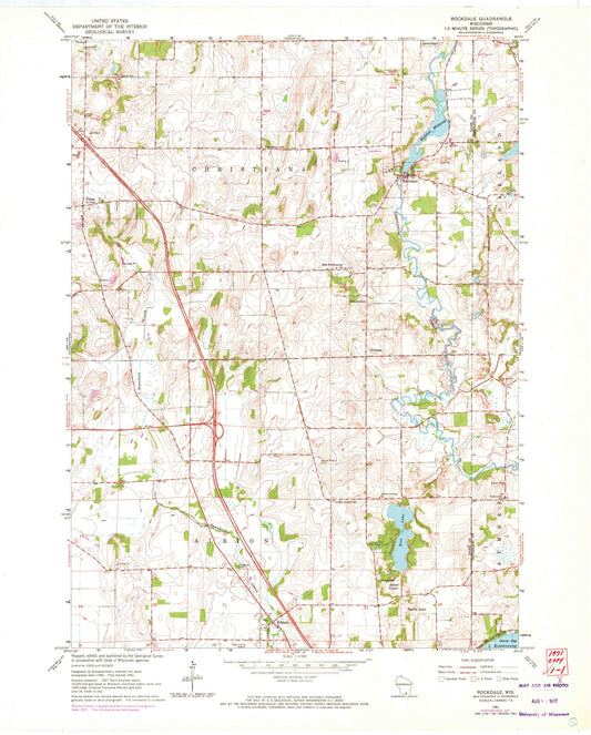 Classic USGS Rockdale Wisconsin 7.5'x7.5' Topo Map Image