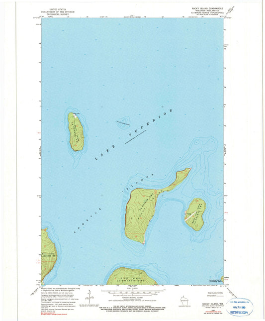 Classic USGS Rocky Island Wisconsin 7.5'x7.5' Topo Map Image