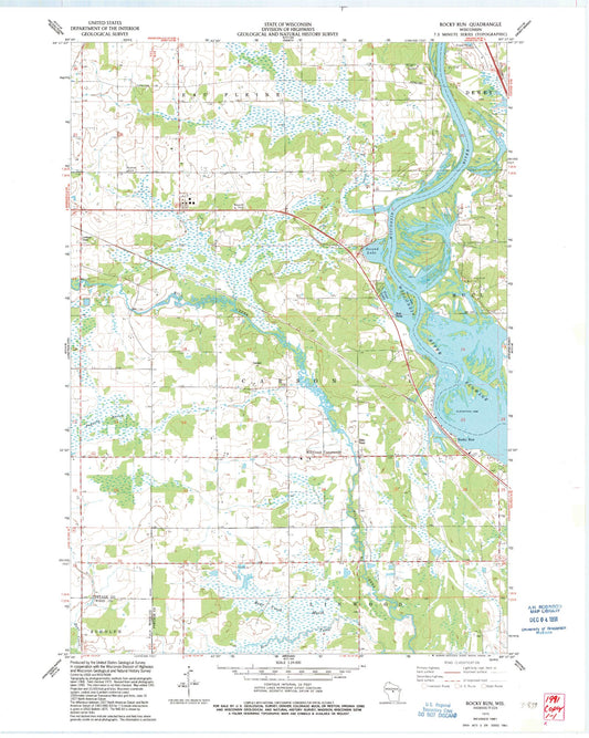 Classic USGS Rocky Run Wisconsin 7.5'x7.5' Topo Map Image