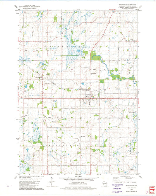Classic USGS Rosendale Wisconsin 7.5'x7.5' Topo Map Image