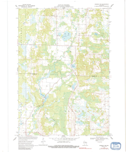 Classic USGS Rosholt NW Wisconsin 7.5'x7.5' Topo Map Image