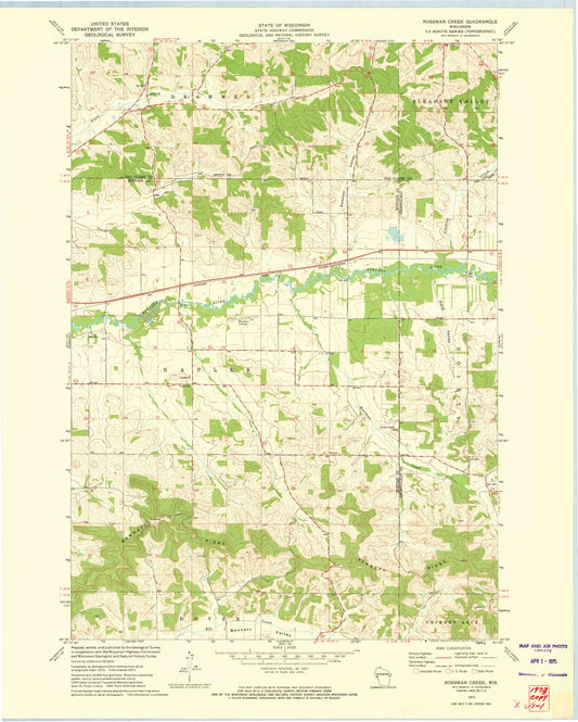 Classic USGS Rossman Creek Wisconsin 7.5'x7.5' Topo Map Image