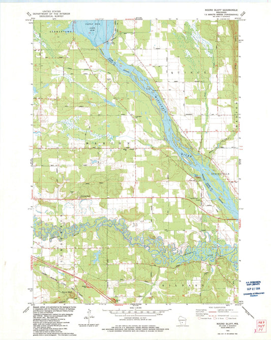 Classic USGS Round Bluff Wisconsin 7.5'x7.5' Topo Map Image