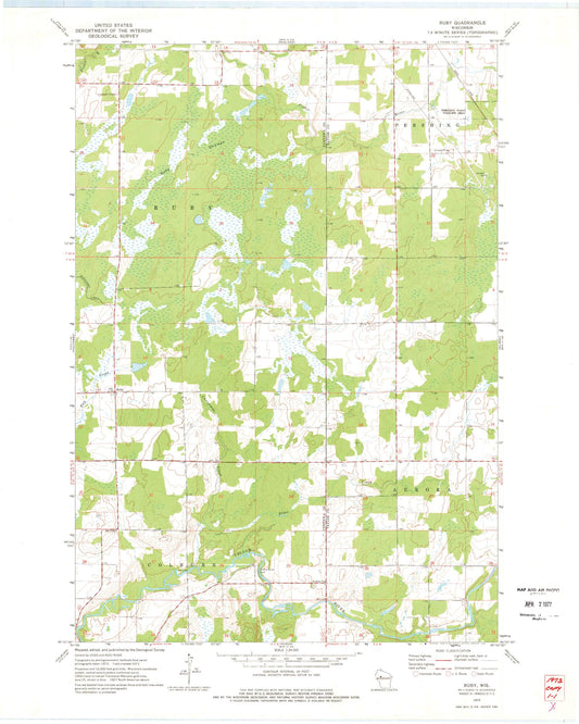 Classic USGS Ruby Wisconsin 7.5'x7.5' Topo Map Image