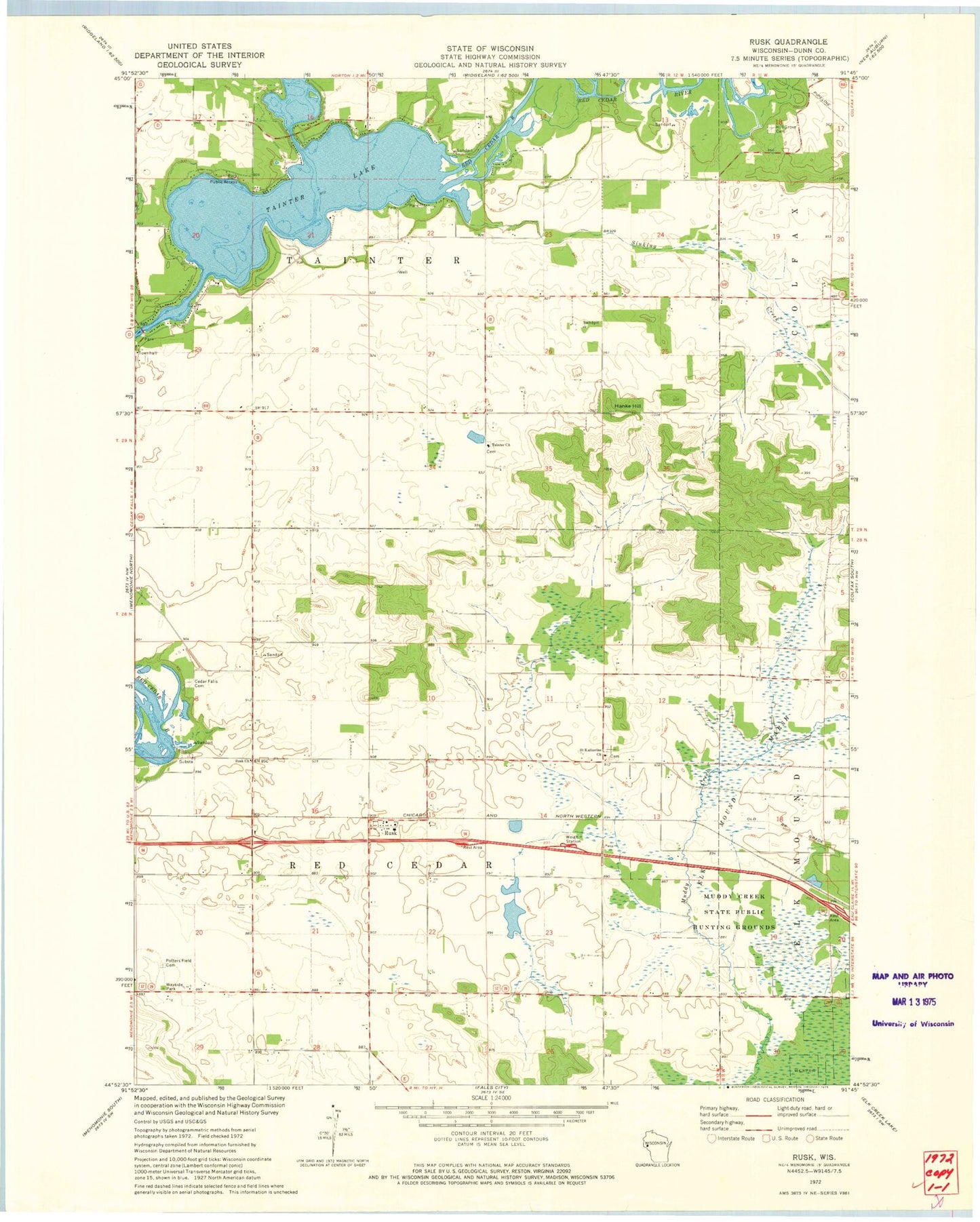 Classic USGS Rusk Wisconsin 7.5'x7.5' Topo Map Image