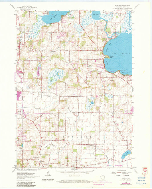 Classic USGS Rutland Wisconsin 7.5'x7.5' Topo Map Image