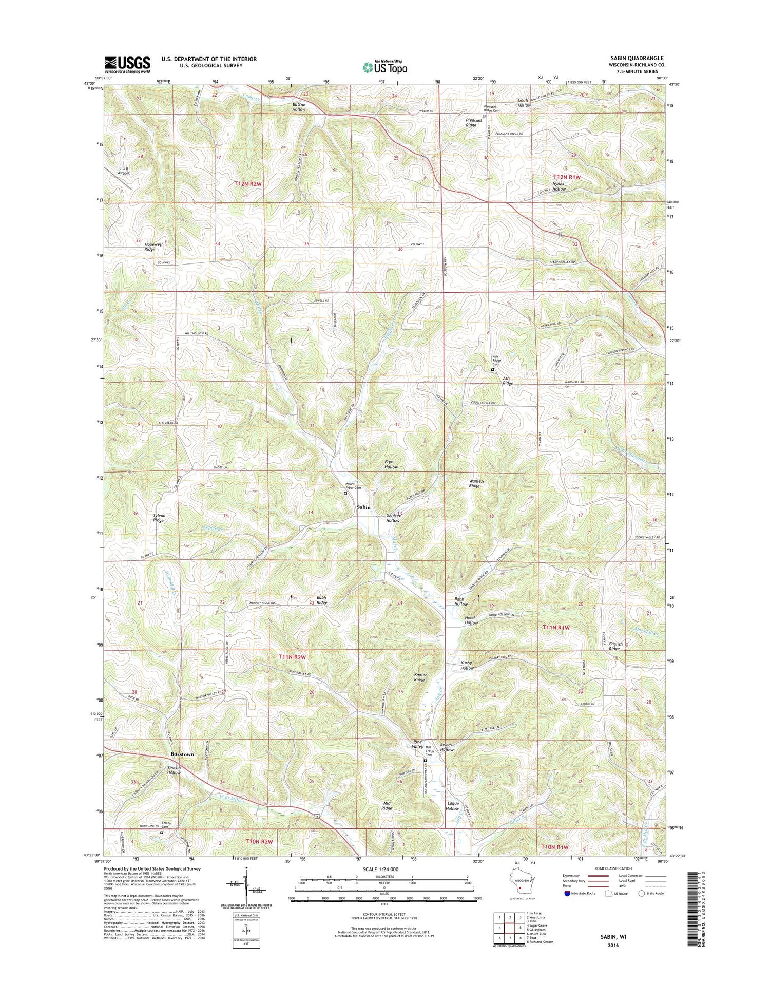 Sabin Wisconsin US Topo Map Image