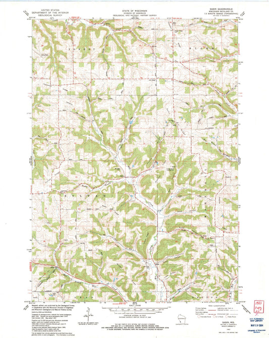 Classic USGS Sabin Wisconsin 7.5'x7.5' Topo Map Image