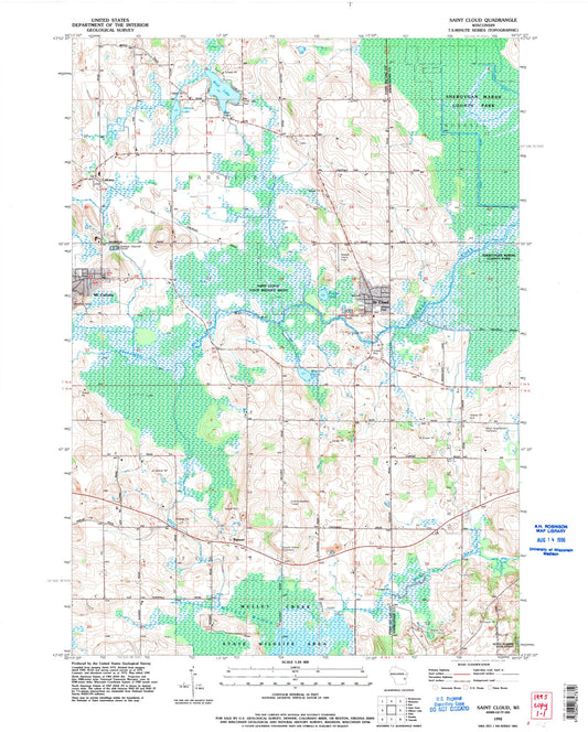 Classic USGS Saint Cloud Wisconsin 7.5'x7.5' Topo Map Image