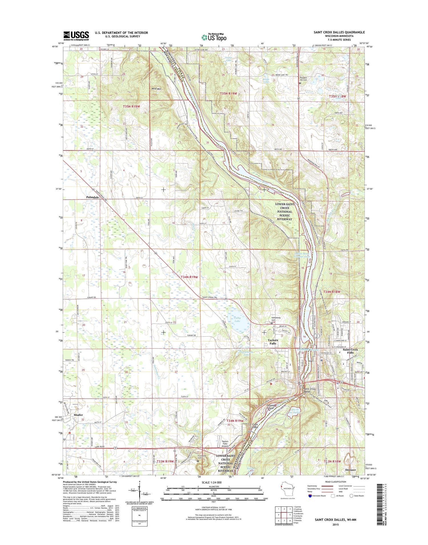 Saint Croix Dalles Wisconsin US Topo Map Image