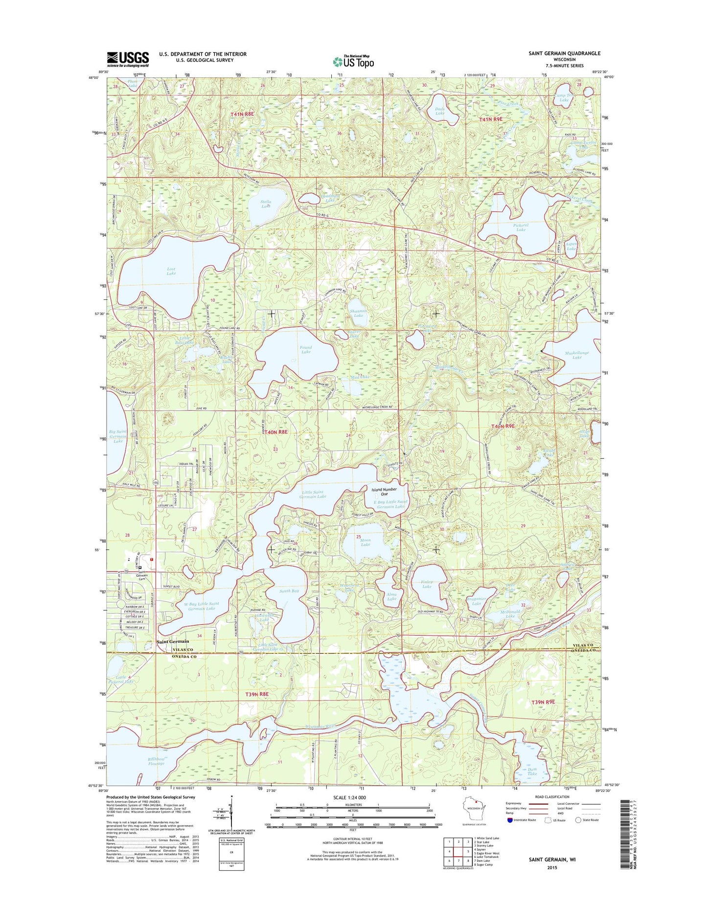 Saint Germain Wisconsin US Topo Map Image