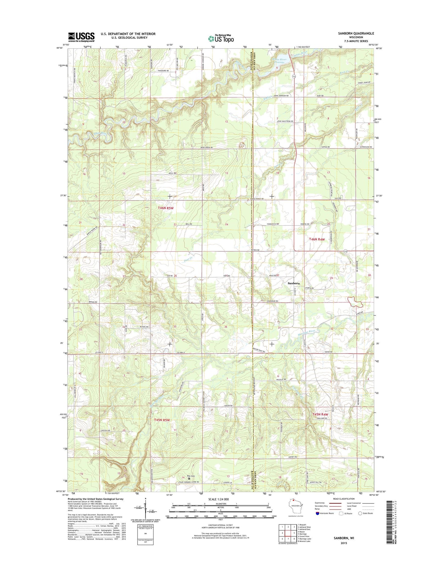 Sanborn Wisconsin US Topo Map Image