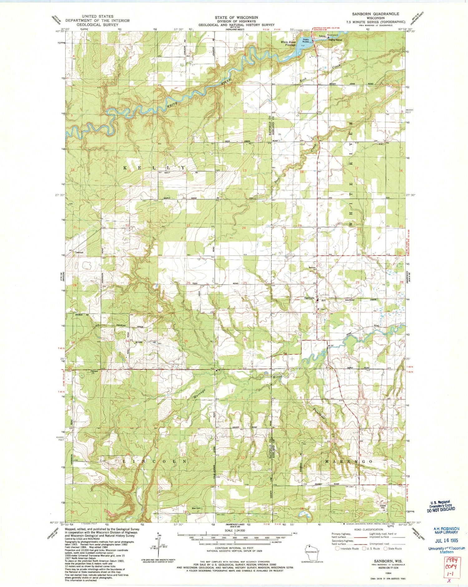 Classic USGS Sanborn Wisconsin 7.5'x7.5' Topo Map Image