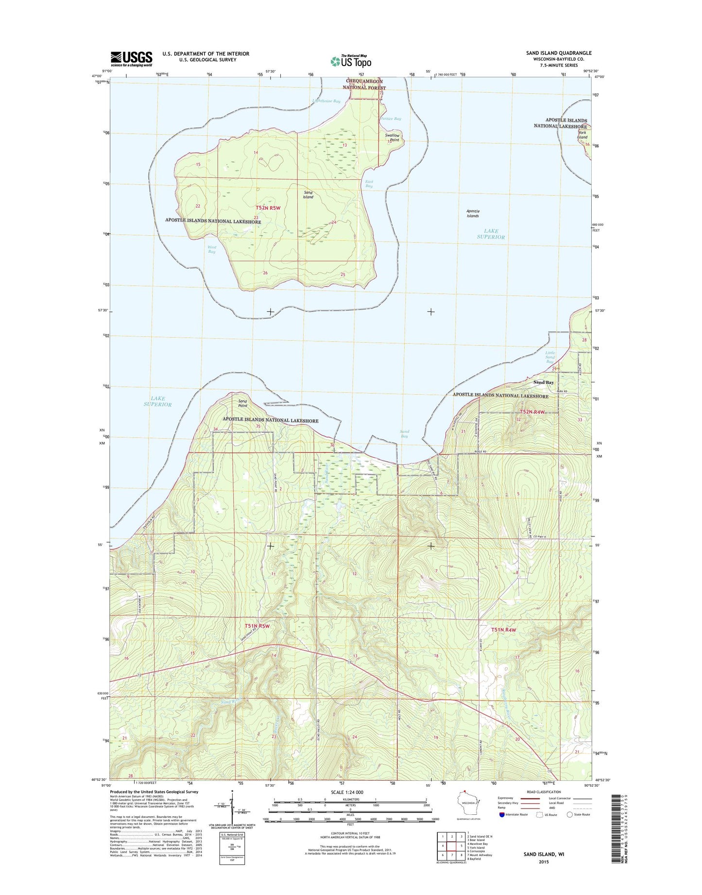 Sand Island Wisconsin US Topo Map Image