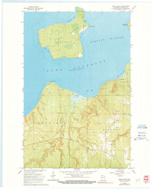 Classic USGS Sand Island Wisconsin 7.5'x7.5' Topo Map Image
