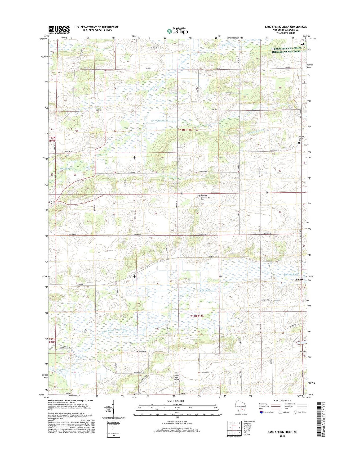 Sand Spring Creek Wisconsin US Topo Map Image