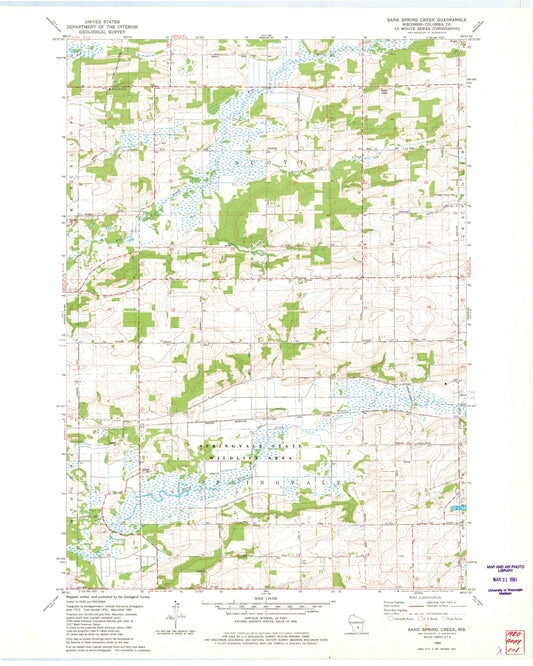 Classic USGS Sand Spring Creek Wisconsin 7.5'x7.5' Topo Map Image