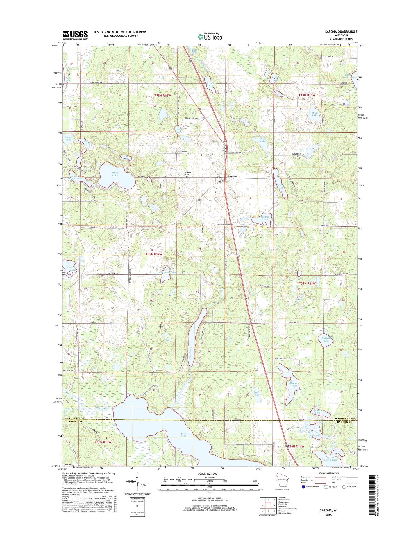 Sarona Wisconsin US Topo Map Image