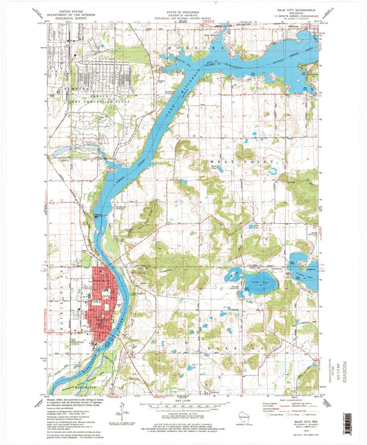 Classic USGS Sauk City Wisconsin 7.5'x7.5' Topo Map Image